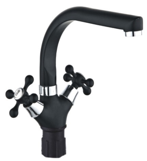 67-6-009 Смеситель Эверест двухвент, для кухни, гайка, черный, латун. кран-букса, B69-656