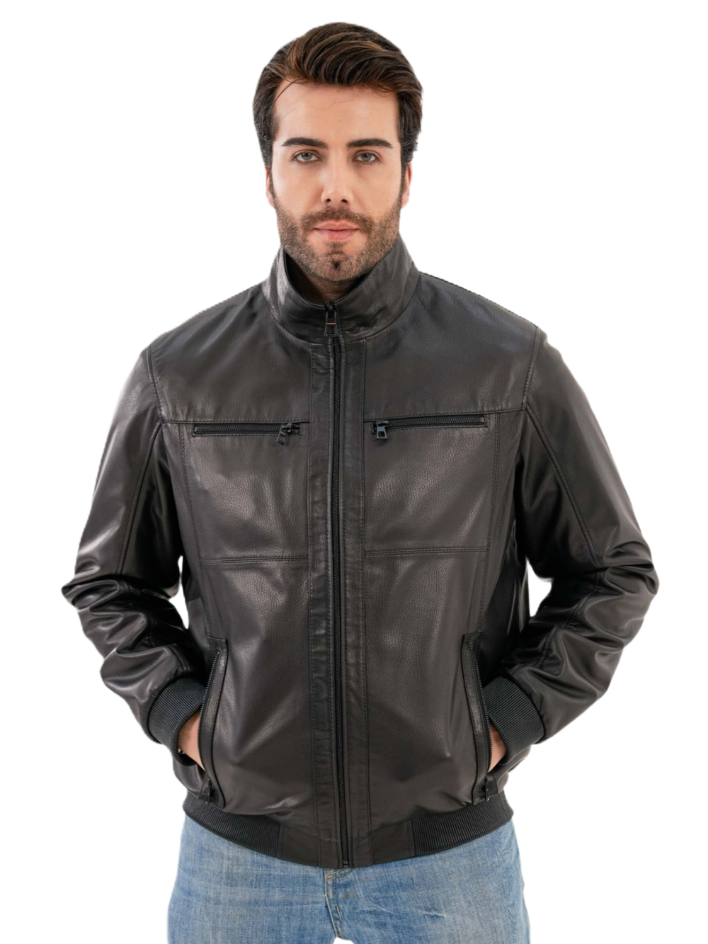 KHIMEONE Мужская кожаная демисезонная куртка (натуральная кожа, овчина)