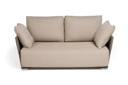 "Форли" диван 2-местный плетеный из роупа, каркас алюминий светло-серый (RAL7035) муар, роуп серо-коричневый 23мм, ткань Mossle бежевая