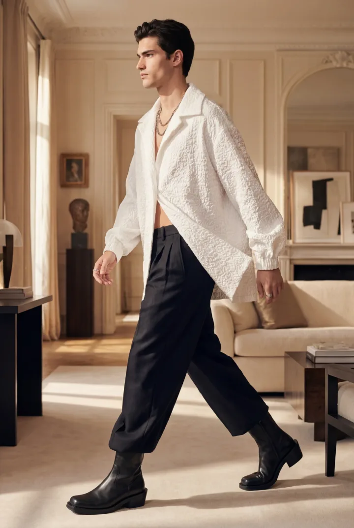 Свободная рубашка из жатой ткани «GROX»