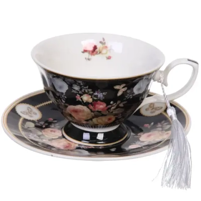 Чайная пара керамическая «Грация» (кружка 220мл+блюдце) в подарочной коробке, черная