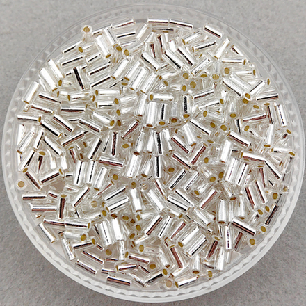 Стеклярус Miyuki Bugle, цвет #0001 (прозрачный, с внутренним серебрением)