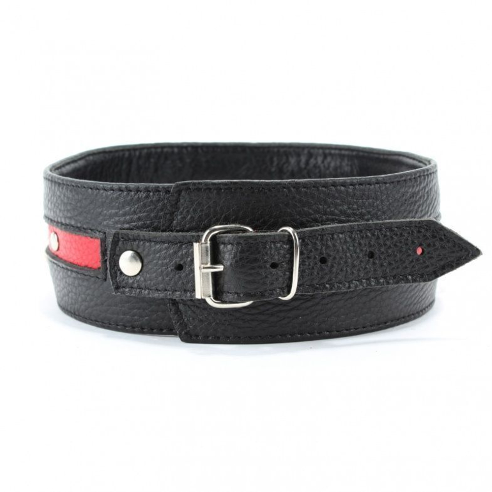 Черно-красный кожаный ошейник увеличенного размера (Цвет: черный с красным)