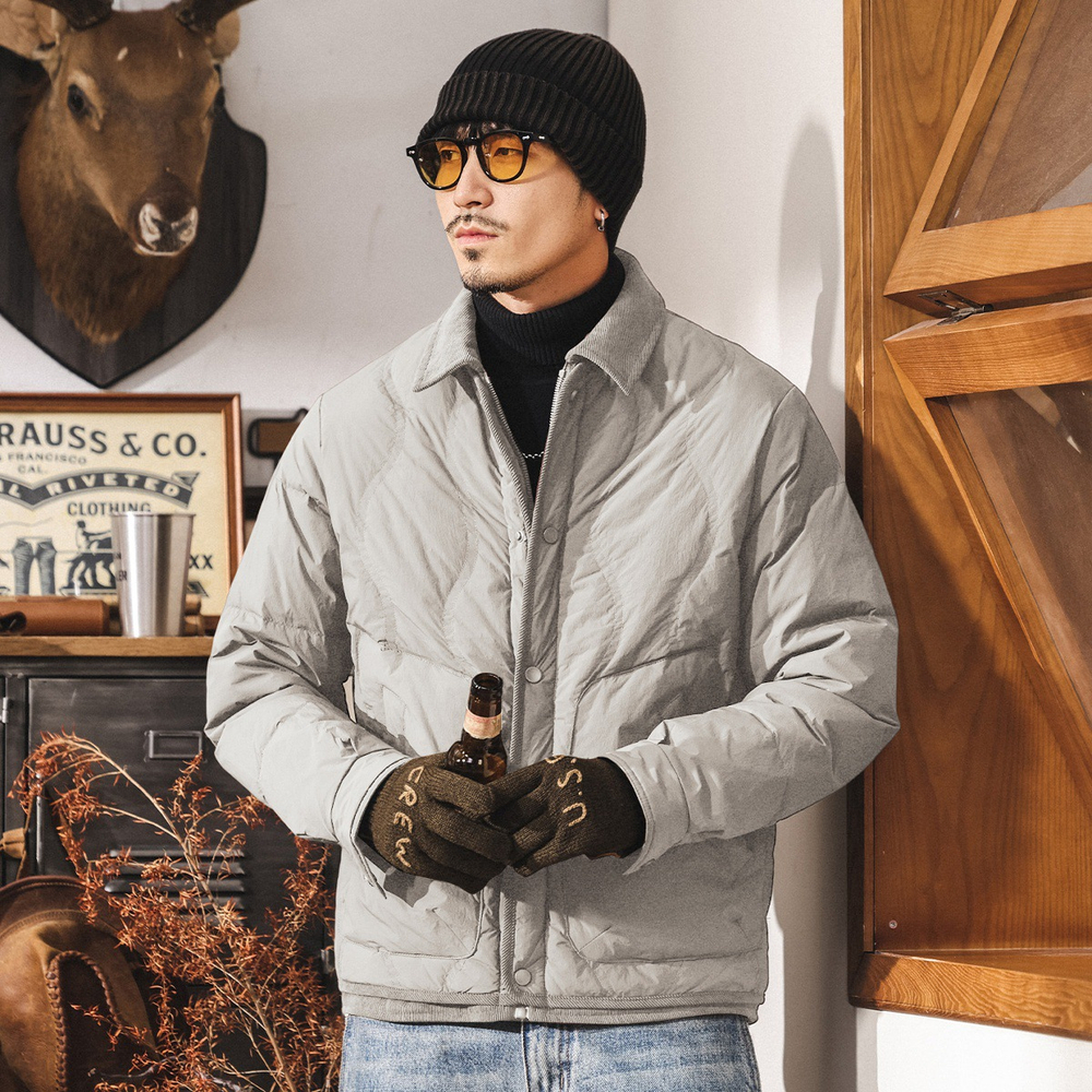 Пуховик с алмазным тиснением Американский ретро 90% утиный пух легкий мужской зимний теплый пуховик для мужчин