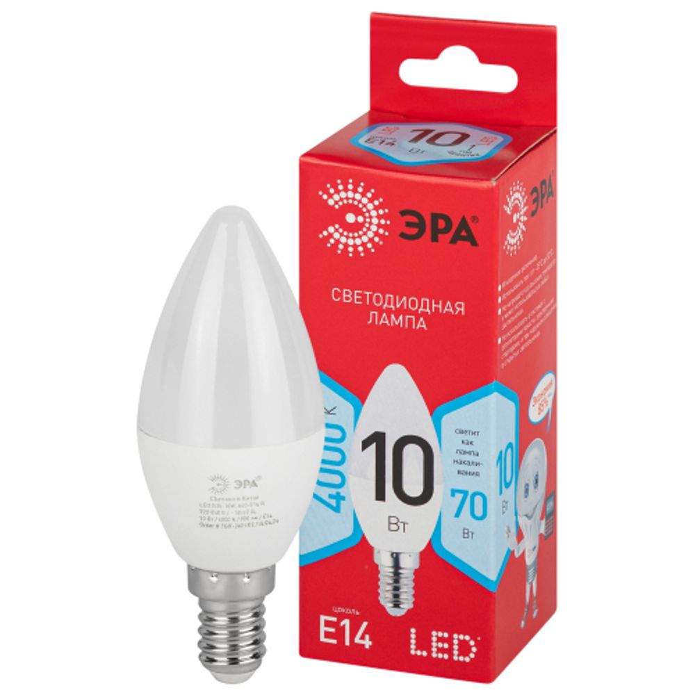 Лампочка светодиодная ЭРА RED LINE LED B35-10W-840-E14 R Е14 / E14 10 Вт свеча нейтральный белый свет