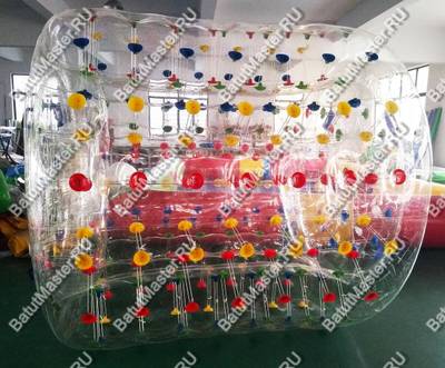 Аттракцион Водный роллер "Прозрачный" с разноцветными держателями, ТПУ, 2*1.8*1.8 м