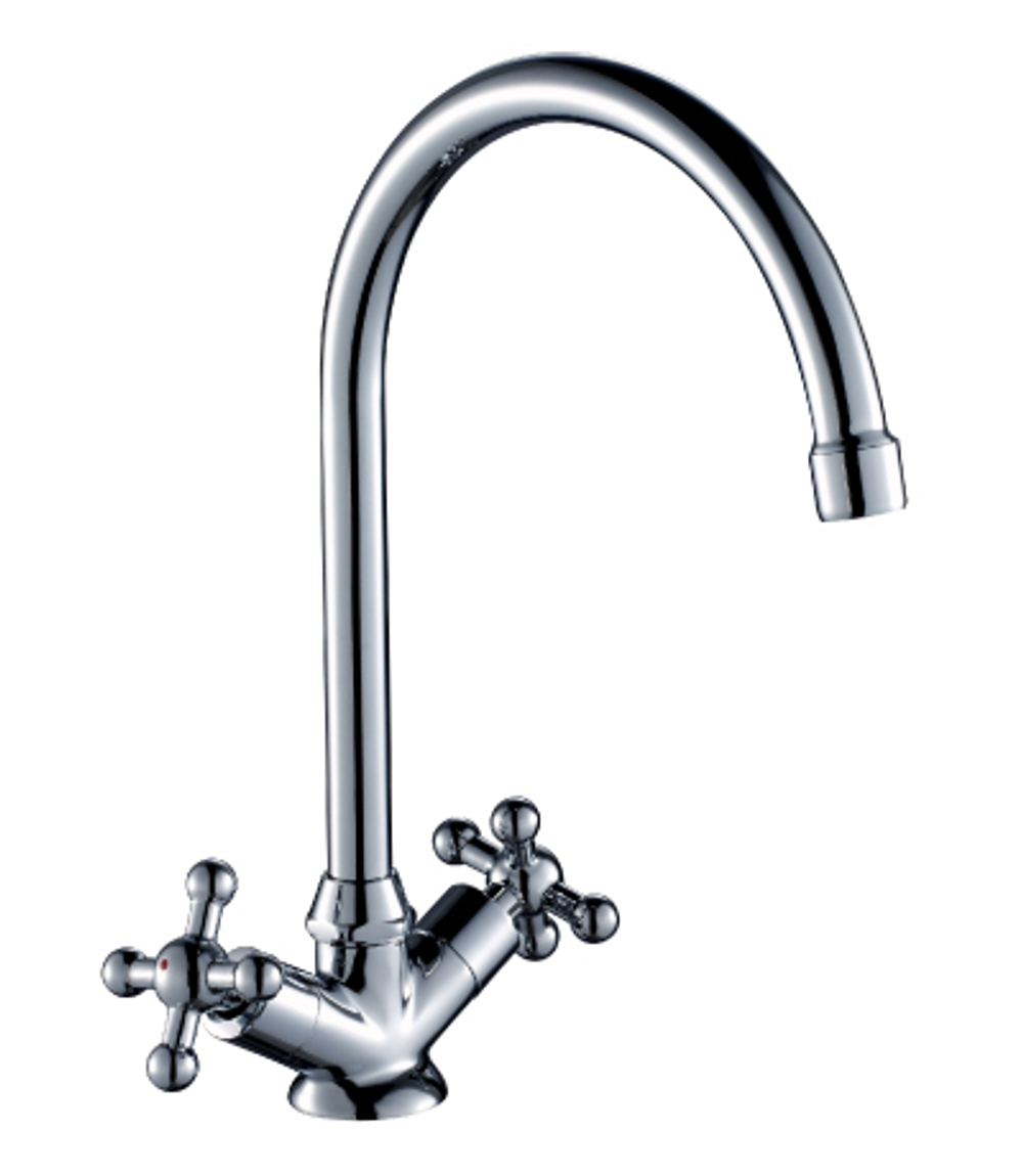 Смеситель G02-72 ROSSINKA двуручный для кухни,с выс. пов. изливом 260мм,хром