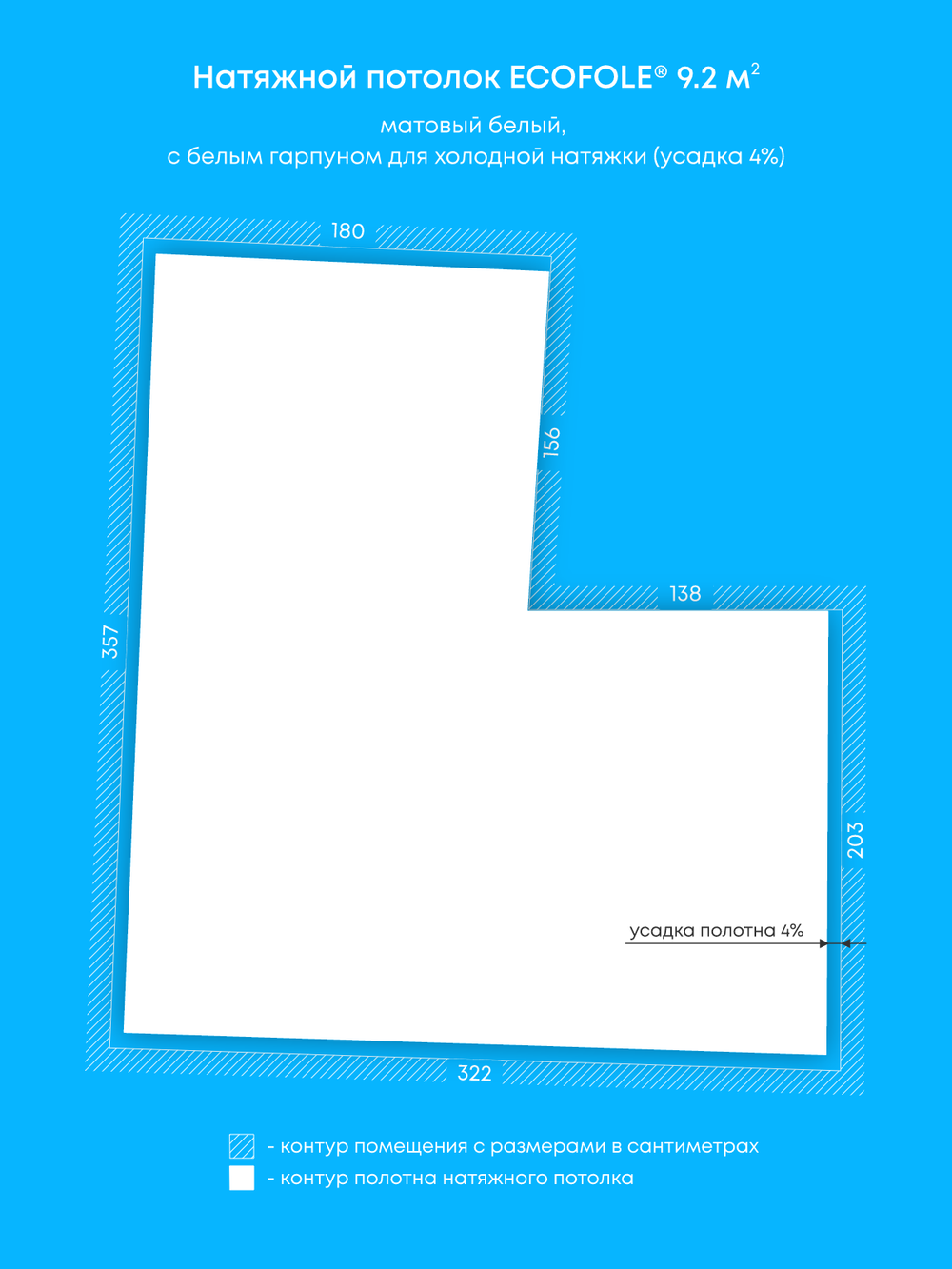 Матовый натяжной потолок 9.2 м2