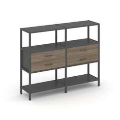 Shelf System Двухсекционный стеллаж трехярусный с ящиками SN.STM-322 Антрацит/Вяз Благородный/Металл