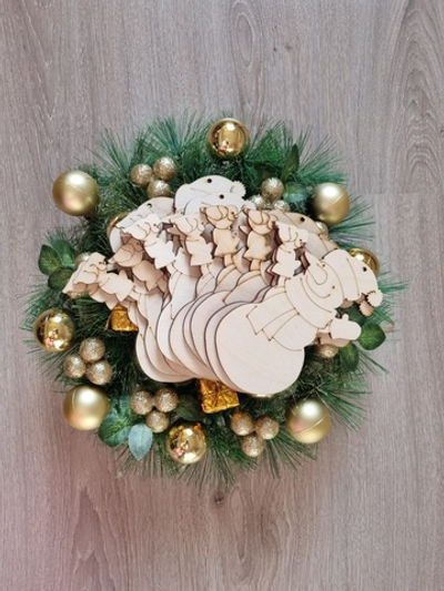 Елочные игрушки из дерева снеговик, набор из 10 шт.