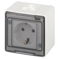 Розетка ЭРА Эксперт 11-2501-01 с заземлением с крышкой 2P+E IP55 16A-250В ОУ белый | Эра Эксперт