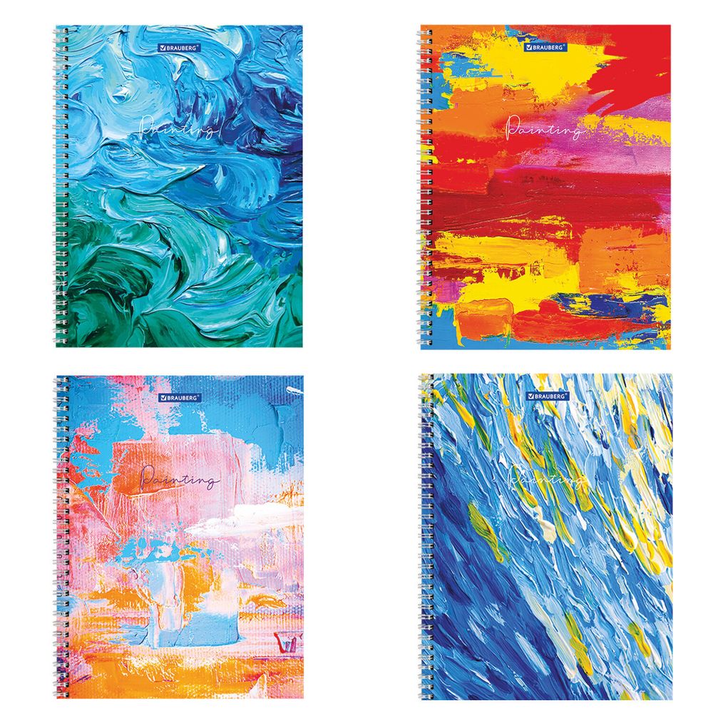 Тетрадь А4, 120 л., BRAUBERG гребень, клетка, обложка картон, "Акварель", 404072, 4шт