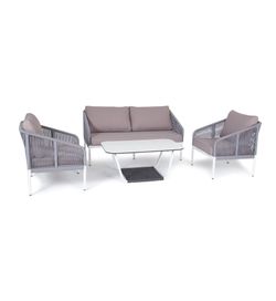 "Канны" лаунж-зона 4-местная плетеная из роупа (веревки), цвет светло-серый