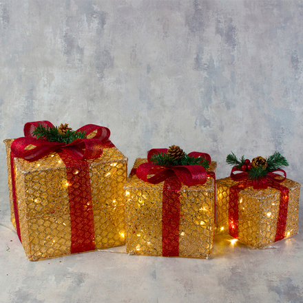 Набор фигур светодиодных Подарки 3шт 15х15х18см, 20х20х23см, 25х25х32см, 70LED, металл, SYTYB-172311