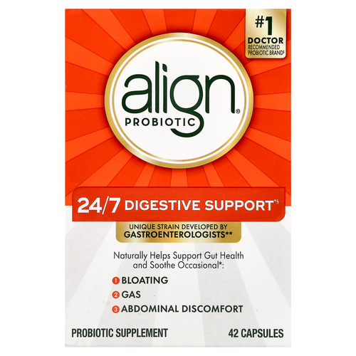 Align Probiotics, поддержка пищеварения 24/7, 42 капсулы (10 мг в 1 капсуле)