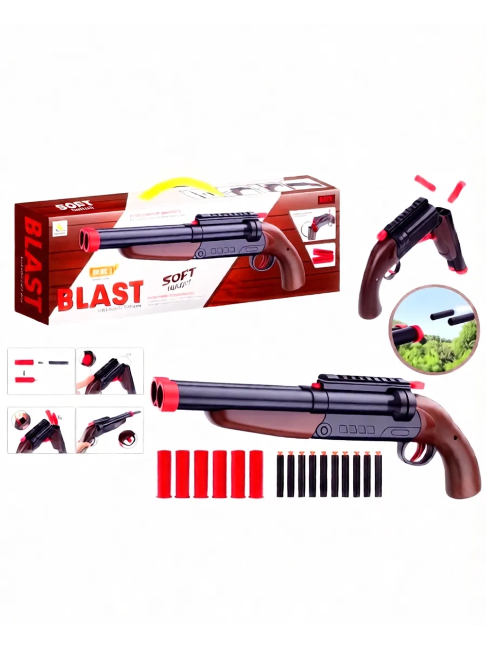 Ружье двустволка игрушечное с мягкими пулями, отстрел гильз