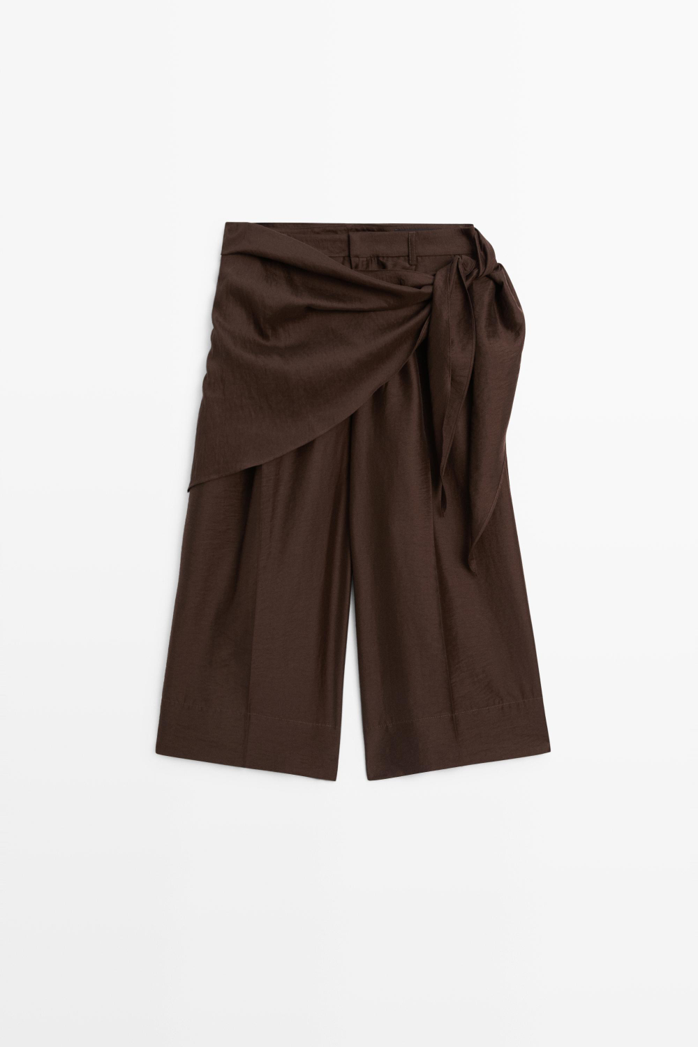 Massimo Dutti Удлиненные струящиеся шорты с платком, шоколадный