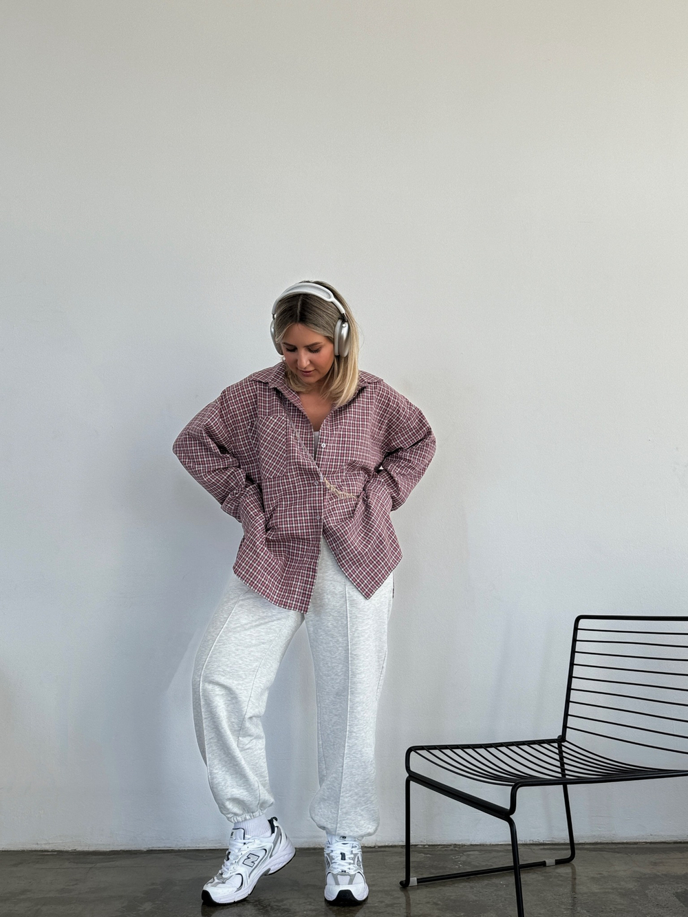 Рубашка в клетку нежно-розовая