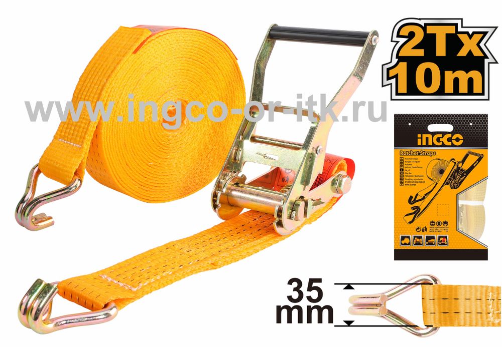 Ремень для крепления багажа с трещоткой 2т-10м-35мм INGCO HRSP2101