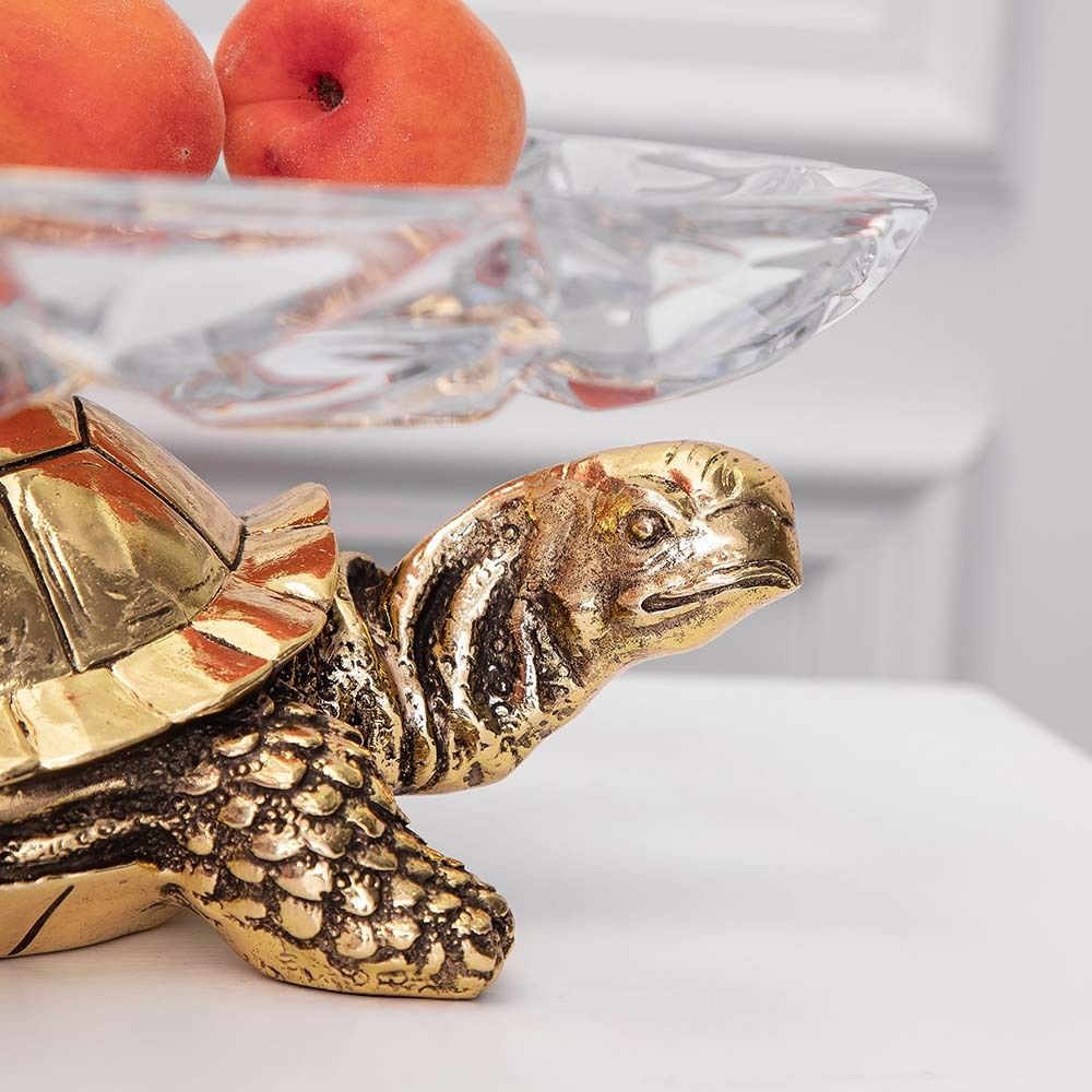 Фруктовница Черепаха Бронза со стеклянной чашей