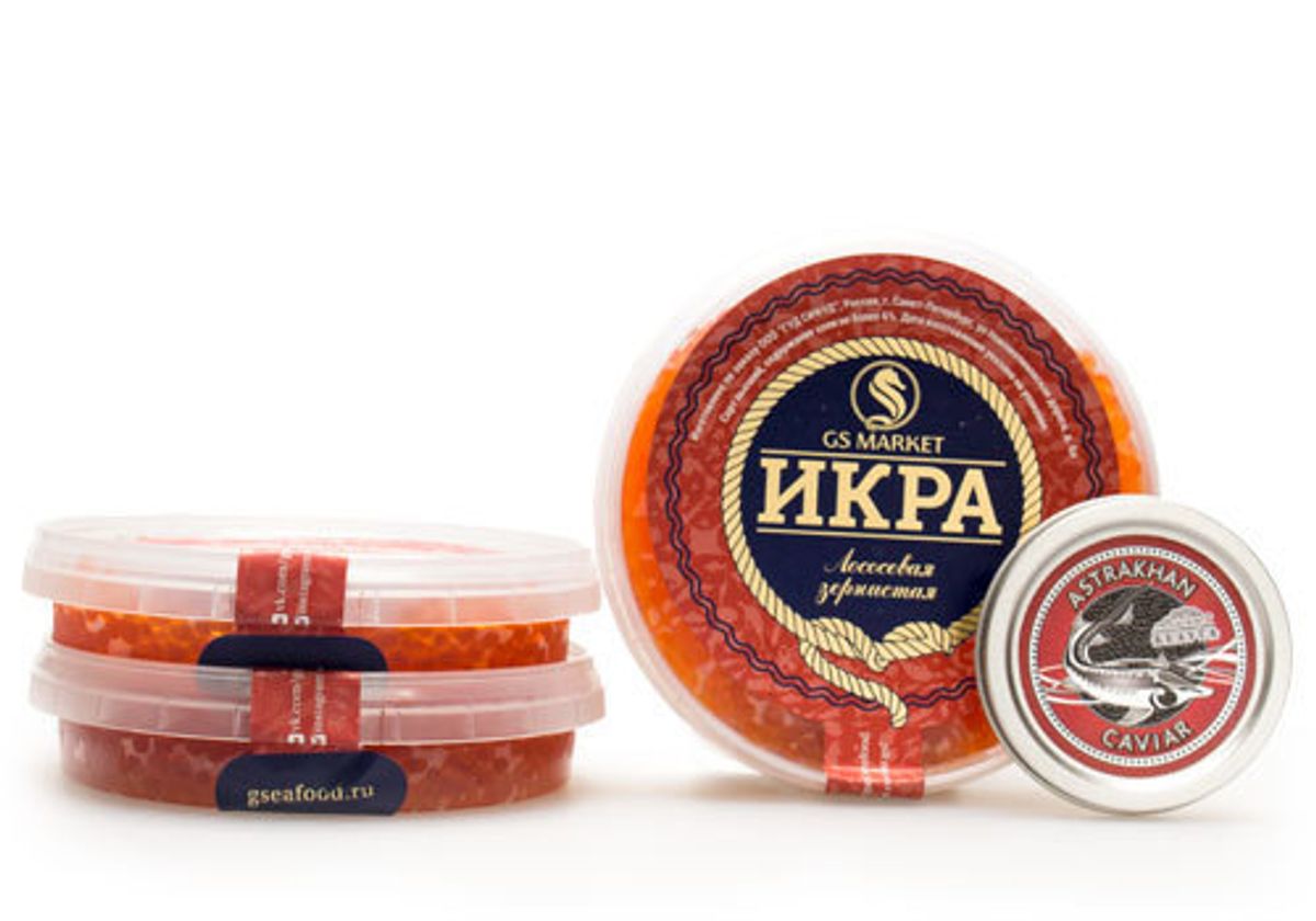 Икра красная горбуши, 3*190г + Икра черная "Астрахань", 30г