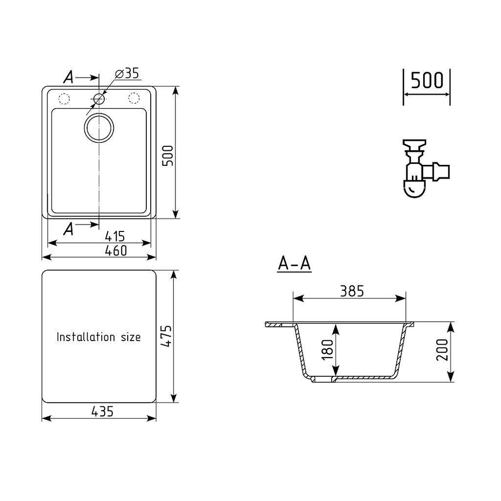 МОЙКА ULGRAN QUARTZ КВАДРАТНАЯ КВАРЦЕВАЯ 460*500 FORTE 460-07 УГОЛЬ