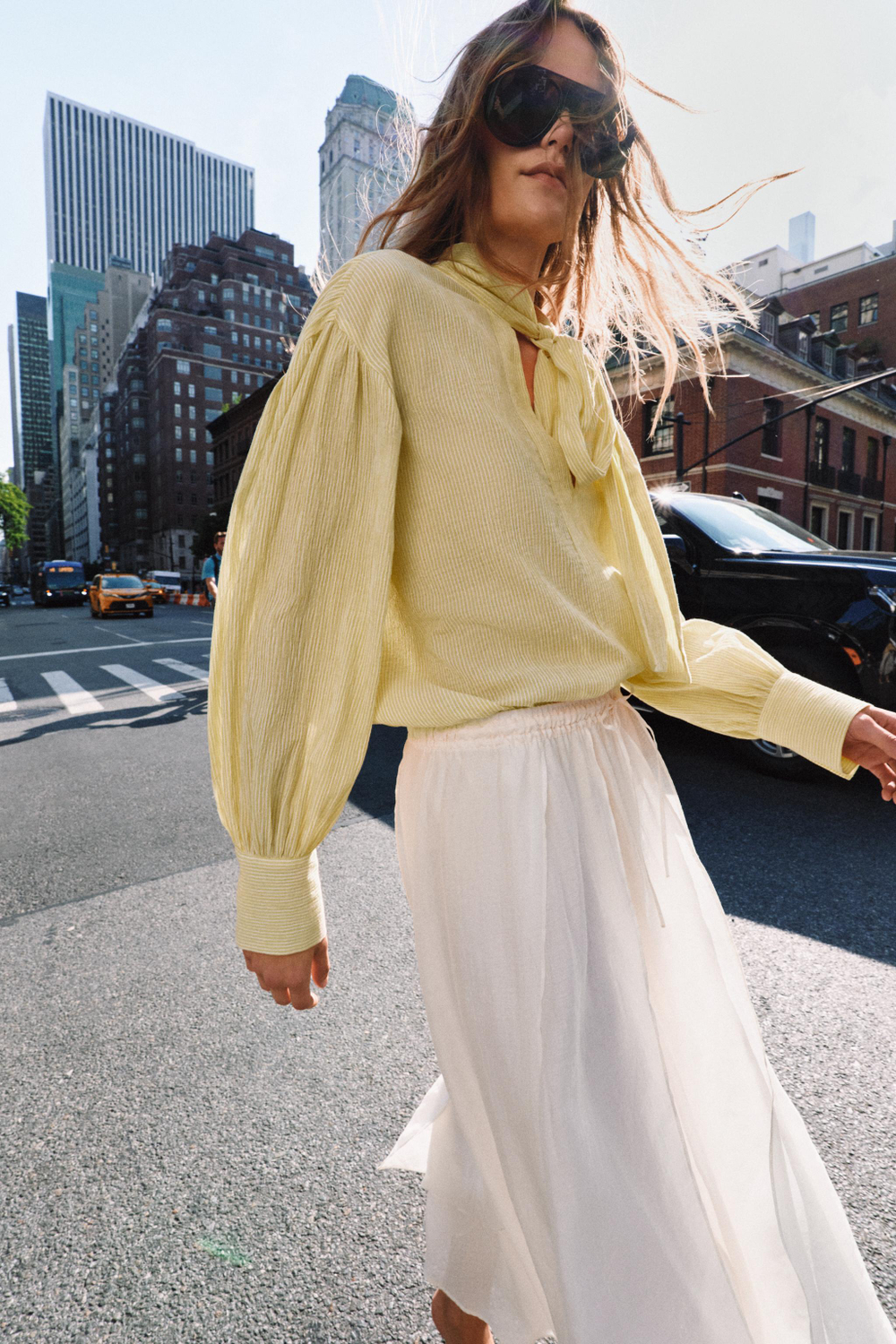 ZARA РУБАШКА В ПОЛОСКУ С ЗАВЯЗКАМИ — ZW COLLECTION, ЖЕЛТЫЙ