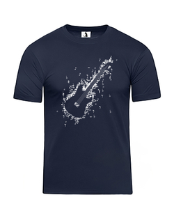 Футболка гитара из нот классическая прямая темно-синяя с белым рисунком