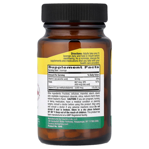 Country Life, метил B12, с ягодным вкусом, 50 пастилок