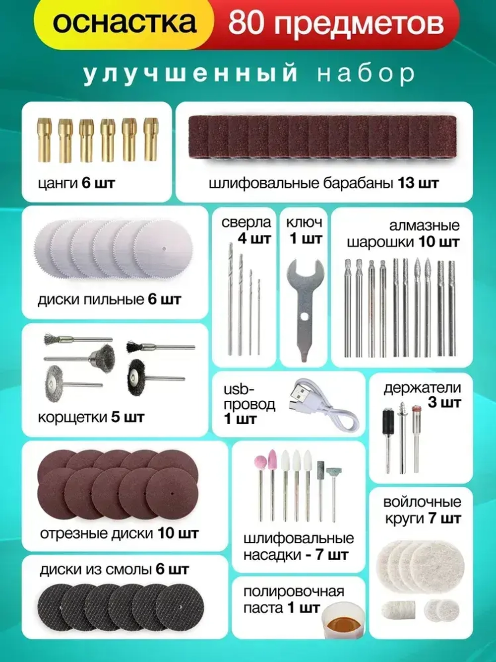 Гравер аккумуляторный беспроводной с набором насадок 80 шт. в кейсе / Бормашинка гравировальная с регулировкой уровня мощности