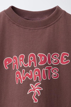 ZARA ФУТБОЛКА С ПРИНТОМ «ВОЛНЫ», СВЕТЛО-КОРИЧНЕВЫЙ