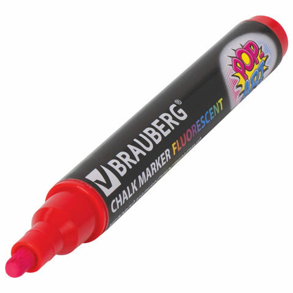 Маркер меловой "POP-ART" КРАСНЫЙ, 5 мм, сухостираемый, для гладких поверхностей, BRAUBERG, 151529