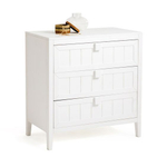 Комод 75х35х90, Карлос, с 3 ящиками для одежды, дизайнерский, в прихожую, спальню, детскую, массив сосны, белый воск, Dipriz