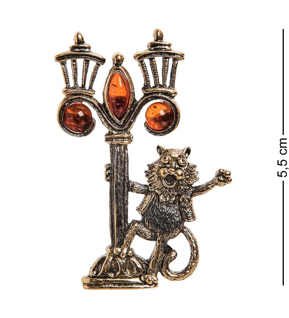 AM-2607 Брошь «Кот Гуляка» (латунь, янтарь)
