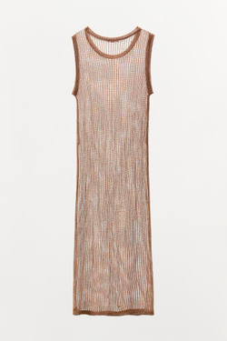 ZARA ПЛАТЬЕ RED С МЕТАЛЛИЗИРОВАННОЙ НИТЬЮ, СВЕТЛО-КОРИЧНЕВЫЙ