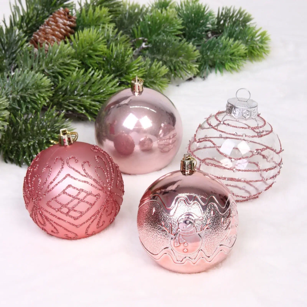 Новогодние шары «Волшебство ночи» 8 см (набор 12 шт), Розовое золото