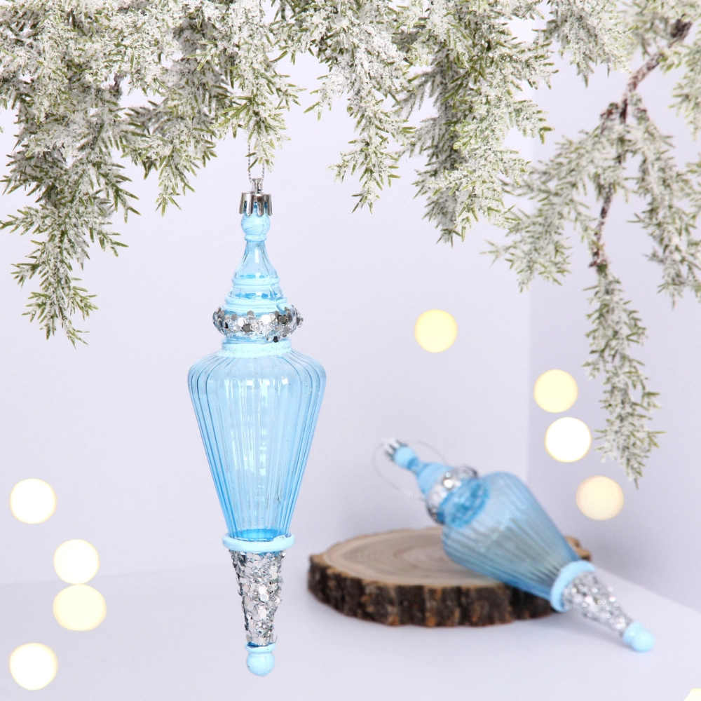Елочные игрушки «Сияющий кристалл» 5,2*5,2*19 см (набор 2 шт), Голубой