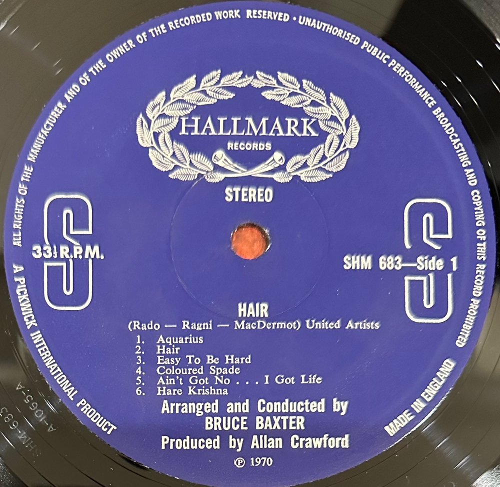 Hair (An Exciting New Recording Of The Tribal Rock Musical) Англия 1970г.