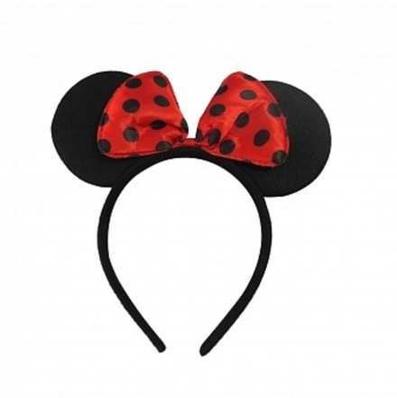 Ободок Мышка с красным бантиком крупный черный горох Черный