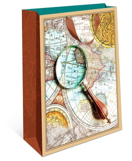 Пакет подарочный, Карта путешественника, 32*26*12 см, 1 шт.