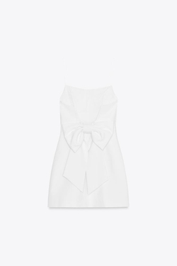 ZARA КОРОТКОЕ ЭЛАСТИЧНОЕ ПЛАТЬЕ С БАНТОМ, БЕЛЫЙ
