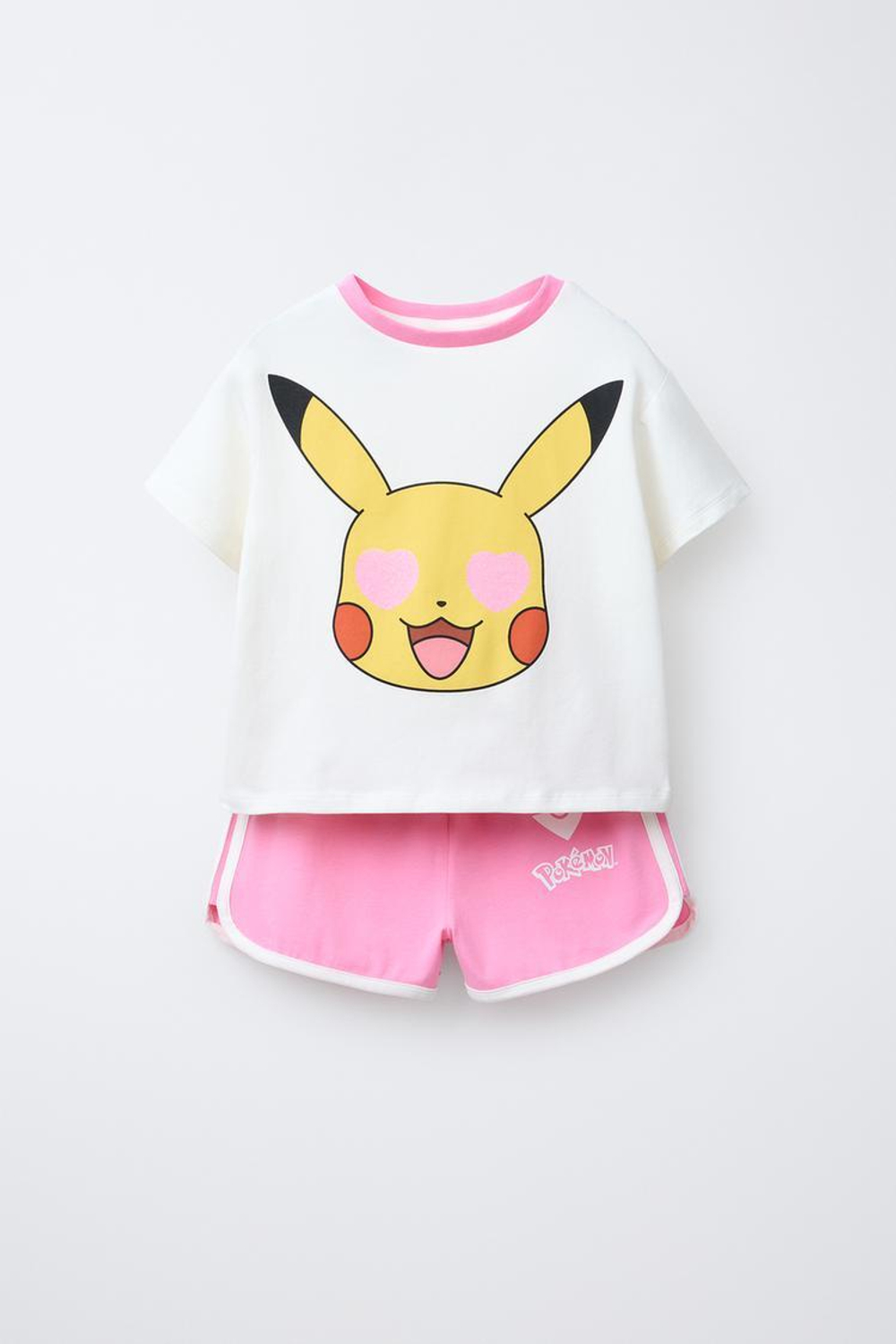 ZARA ПИЖАМА С ФУТБОЛКОЙ И ШОРТАМИ-БЕРМУДАМИ С ПРИНТОМ PIKACHU POKÉMON ™, РОЗОВЫЙ