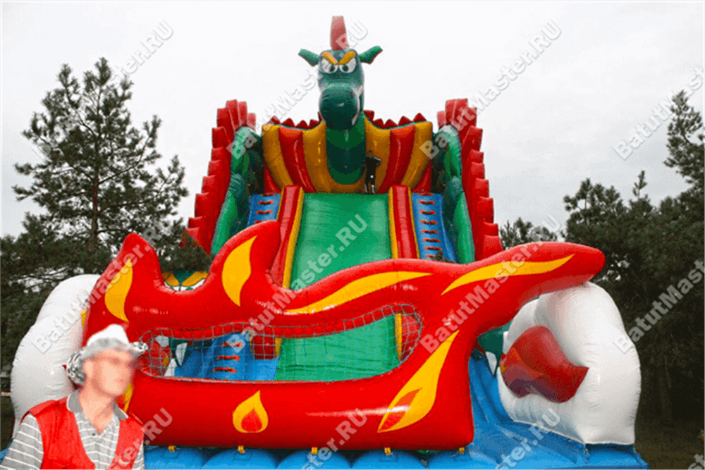 Коммерческий надувной батут-горка "Огненный дракон" 18*8*13 м