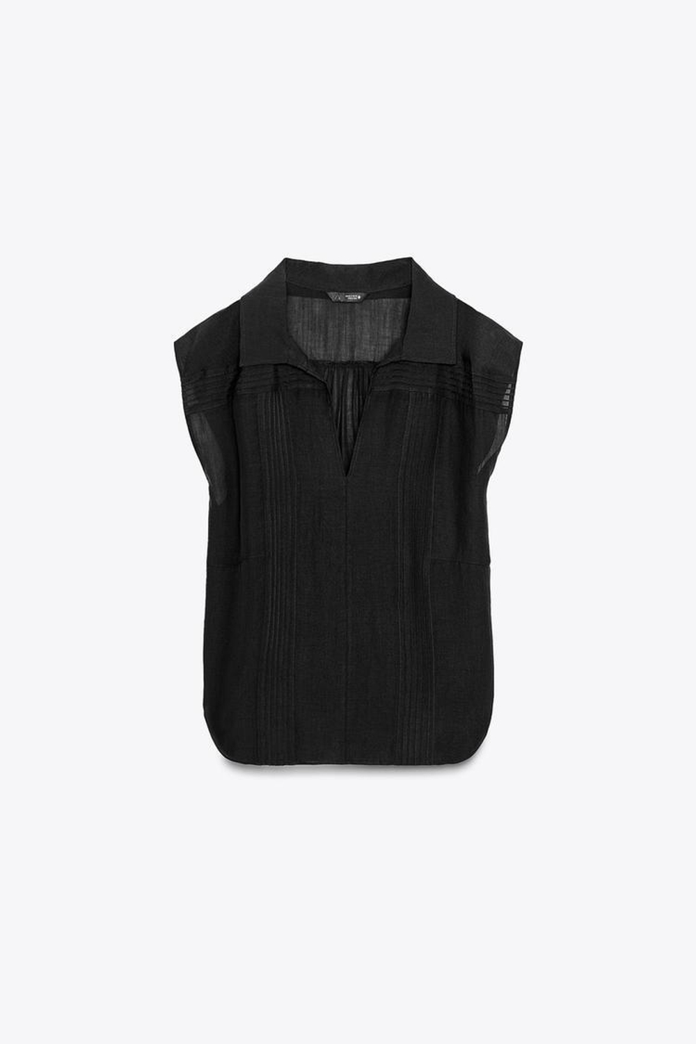 ZARA РУБАШКА ИЗ СМЕСИ РАМИ СО СБОРКАМИ — ZW COLLECTION, ЧЕРНЫЙ