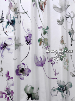 Тюль печать на льне цветы акварель 1037 BASKI-1030