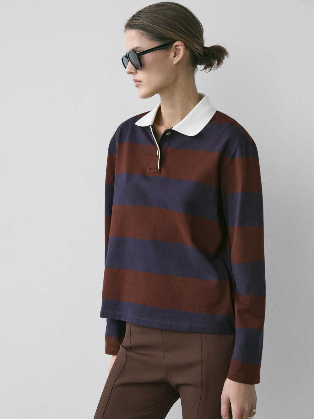 Massimo Dutti Футболка поло с длинными рукавами, темно-синий