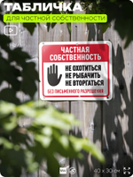 Табличка для частной территории "Частная собственность", на дом, для участка, организаций, предупреждающая, 40х30 см, Silver Plane x Айдентика Технолоджи