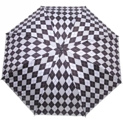 Зонт механический ветроустойчивый, матовая ручка «BESTzontik», бело-серый ромбик, длина 25см, d-110см
