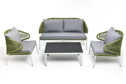 "Милан" лаунж-зона 4-местная плетеная из роупа (веревки), каркас алюминиевый светло-серый, роуп салатовый меланж