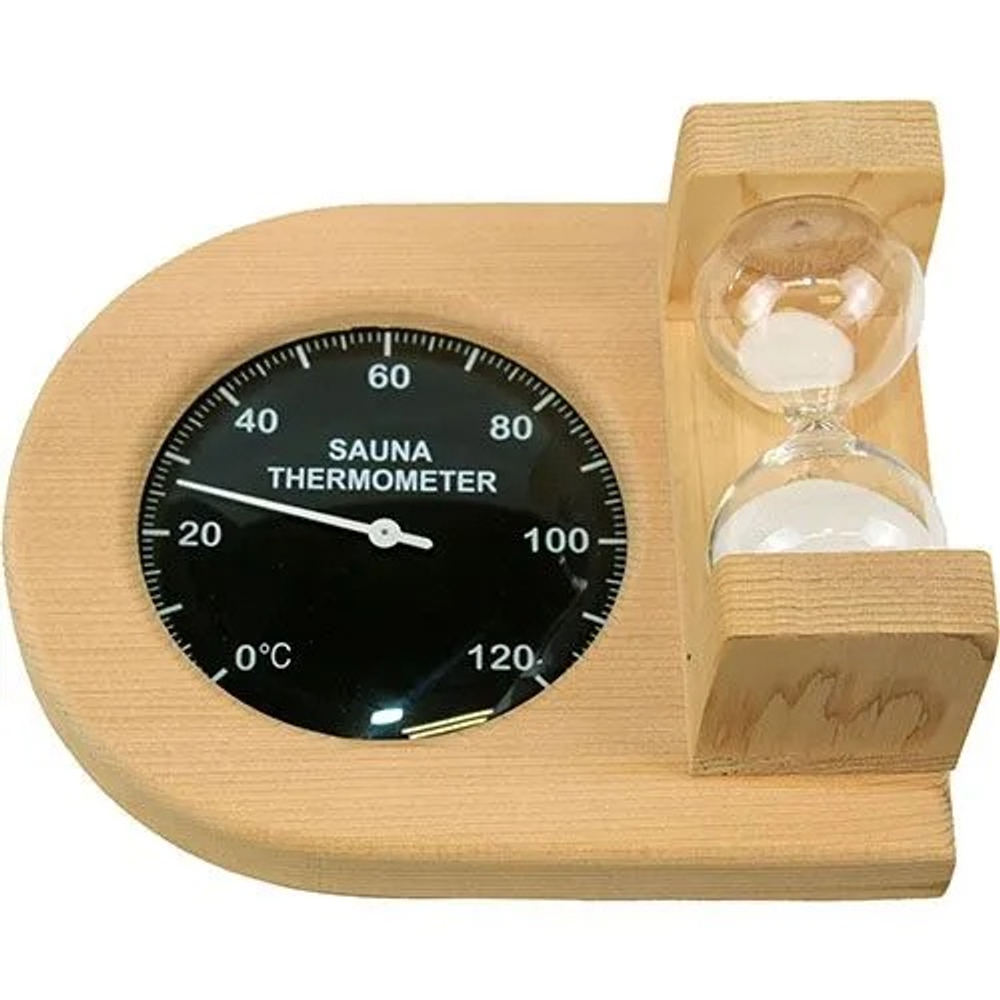 Термометр+песочные часы T-33В 2в1 канадский кедр ЧЕРНЫЙ ЦИФЕРБЛАТ